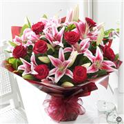 Large Valentine&#39;s Rose and Lily Hand-tied 12