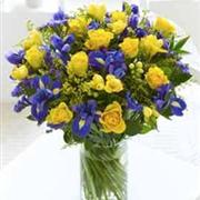 Large Rose and Iris Hand-tied with Chocolates